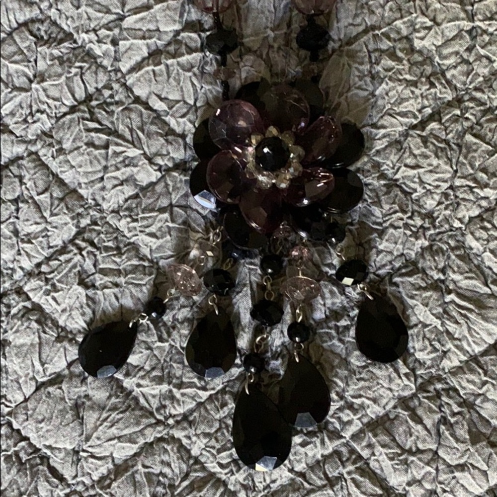 Chunky black flower costume jewelry necklace